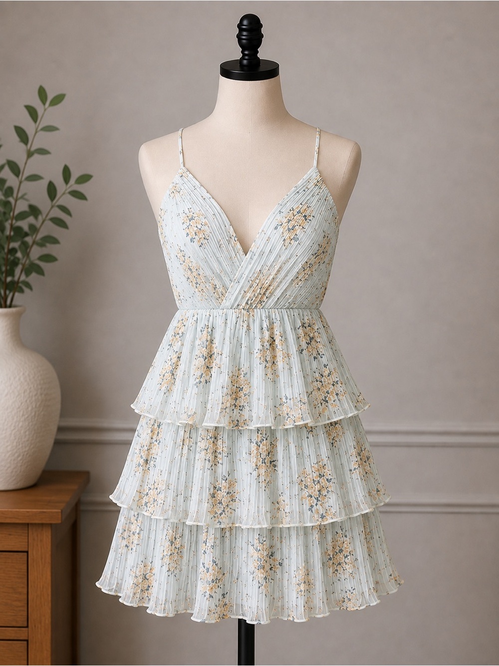 Altar’d State Floral Tiered Ruffle Sundress - Light Blue